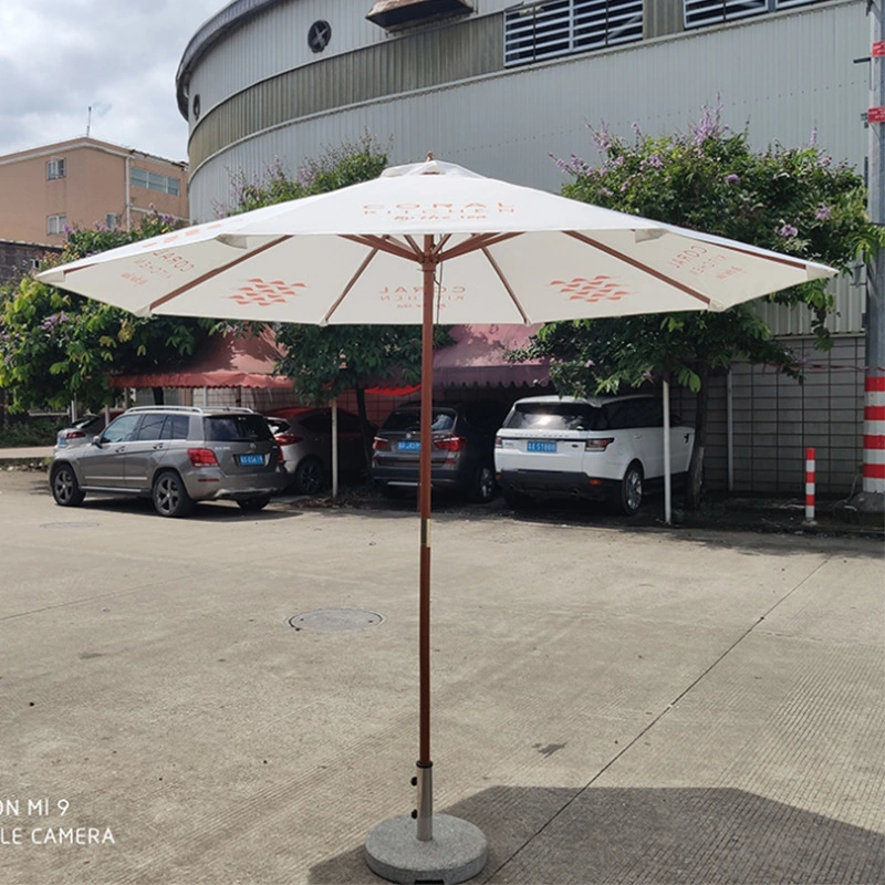 Factory Wholesale Outdoor Wood Beach Sun Garden Parasol Cafe Patio Umbrellas with Marble Base