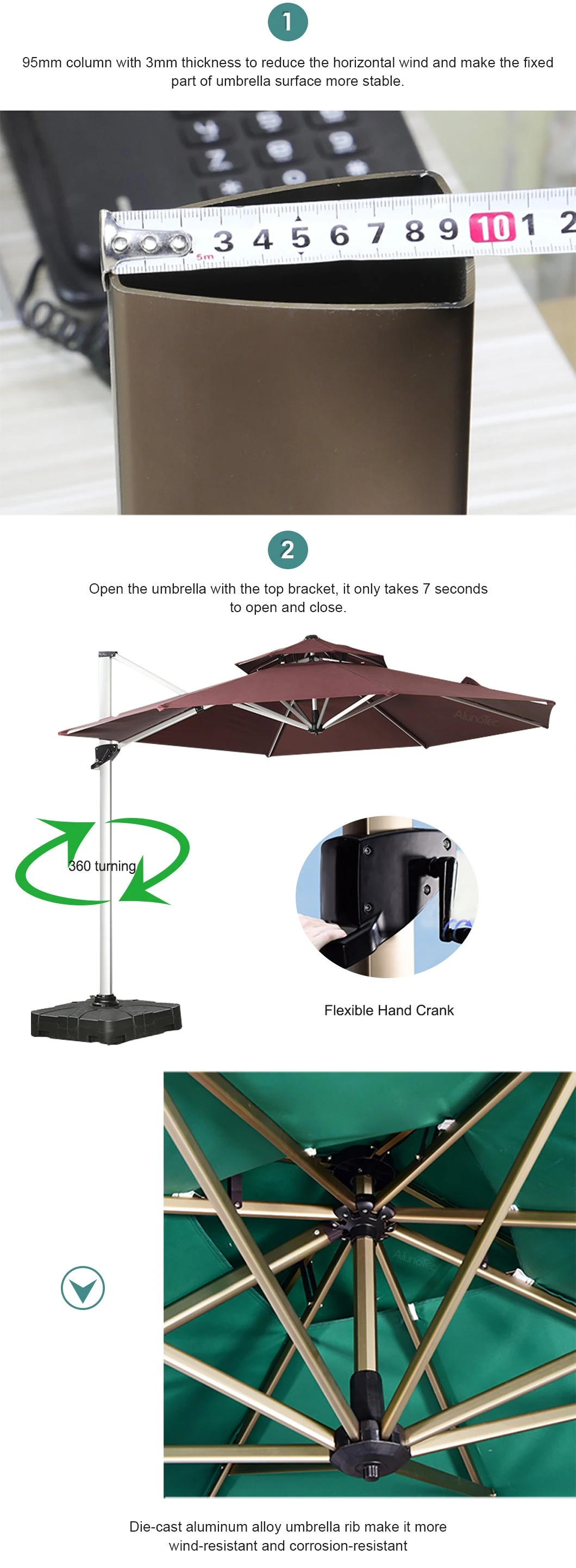 Wind Resistant Aluminium Sun Protection Garden Outdoor Beach Roman Umbrella in Patio