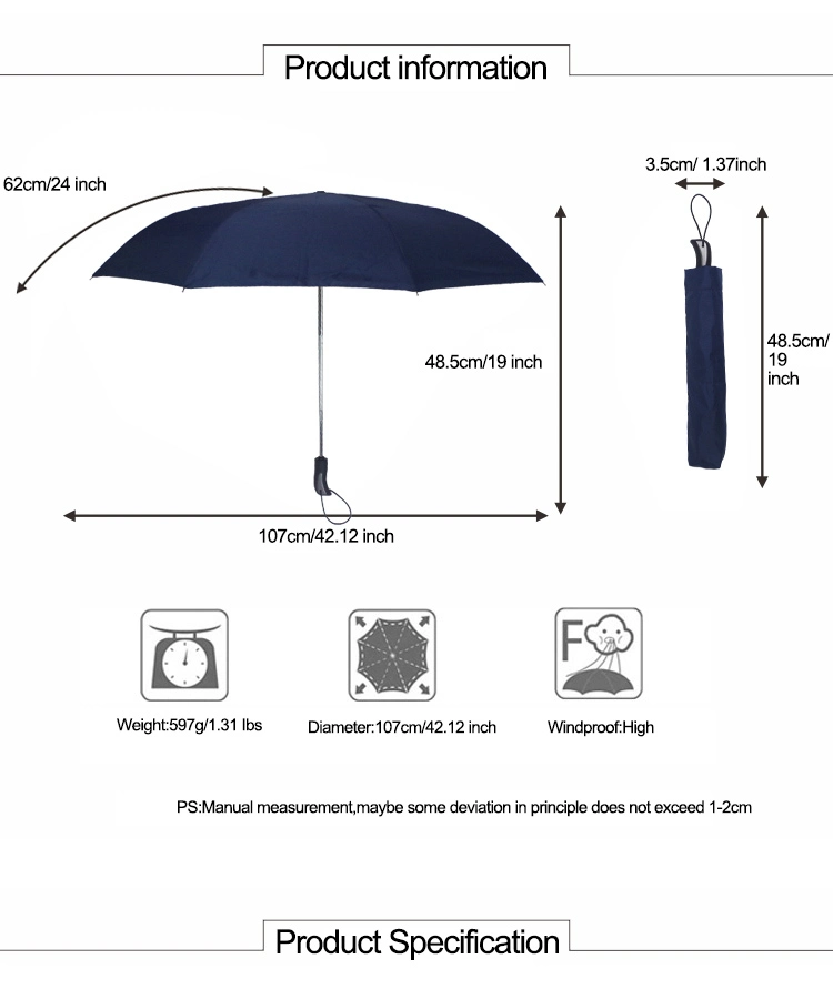 Automatic Open 2 Fold Umbrella Man High Quality Promotional Advertising