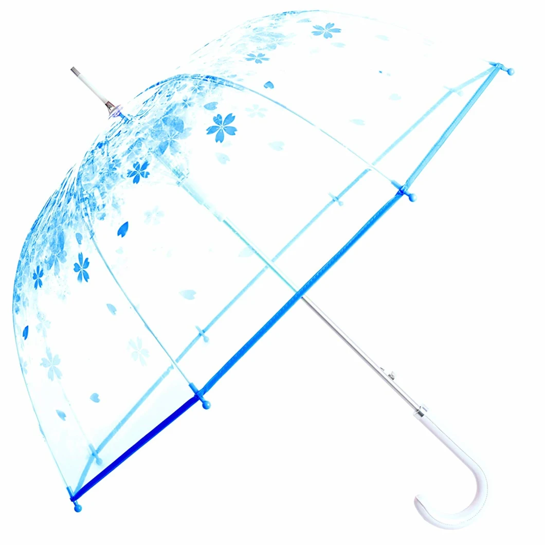 23 Inch Straight Poe Material Flower Japanese Transparent Umbrella