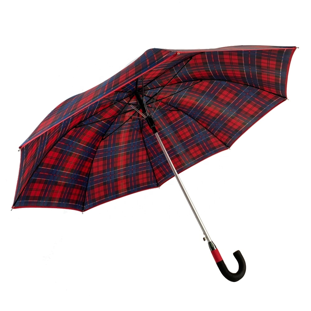 Check Custom Logo 27 Inch Hot Sale Aluminum Stick Golf Umbrella with Colorful EVA J Shape Handle for Rain